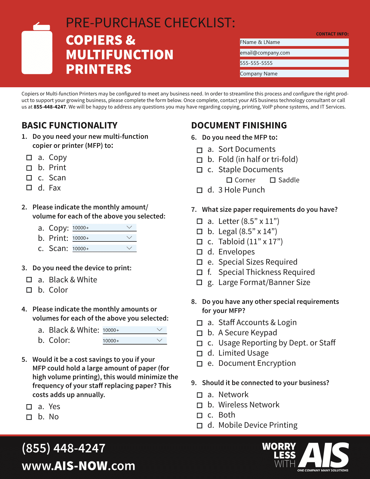 PrePurchase Checklist Copiers and Multifunction Printers